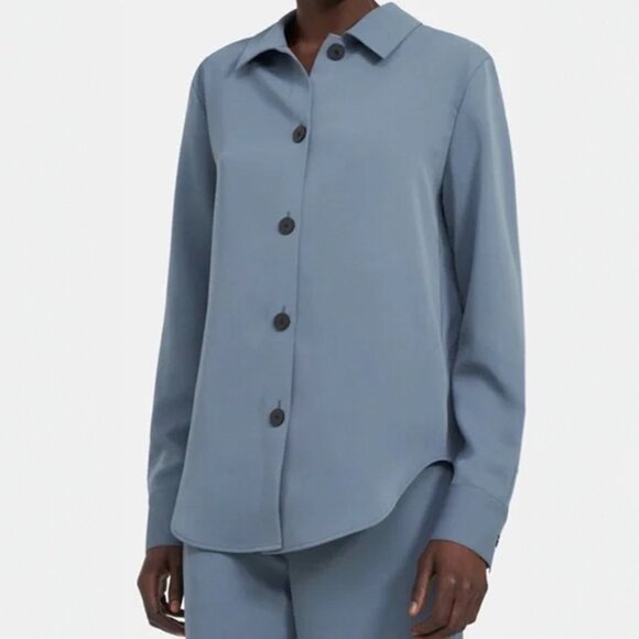 Theory Blue Button-Down shirt Blouse Matte Twill Long-sleeves Oversized - Picture 1 of 7